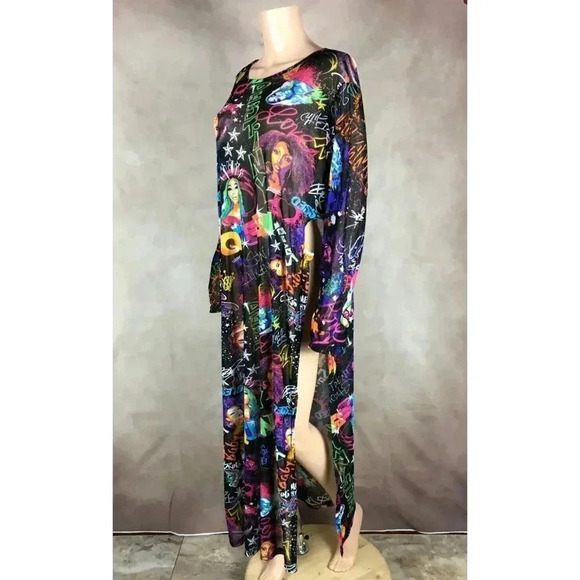 Graffiti Printed Sheer Mesh Maxi Dress - Picture 5 of 8